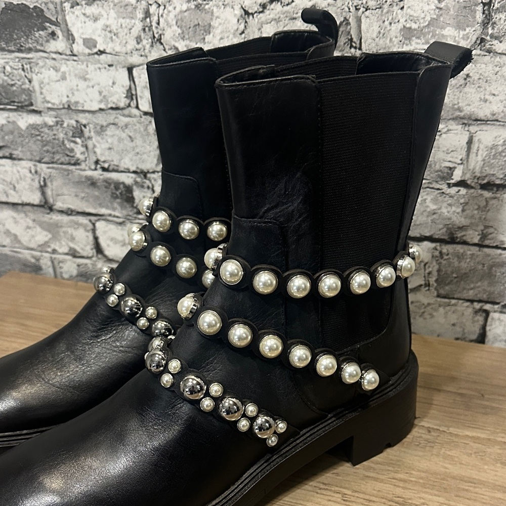 EUC Zara Black Ankle Boots with Pearl Embellishments - Picture 2 of 11
